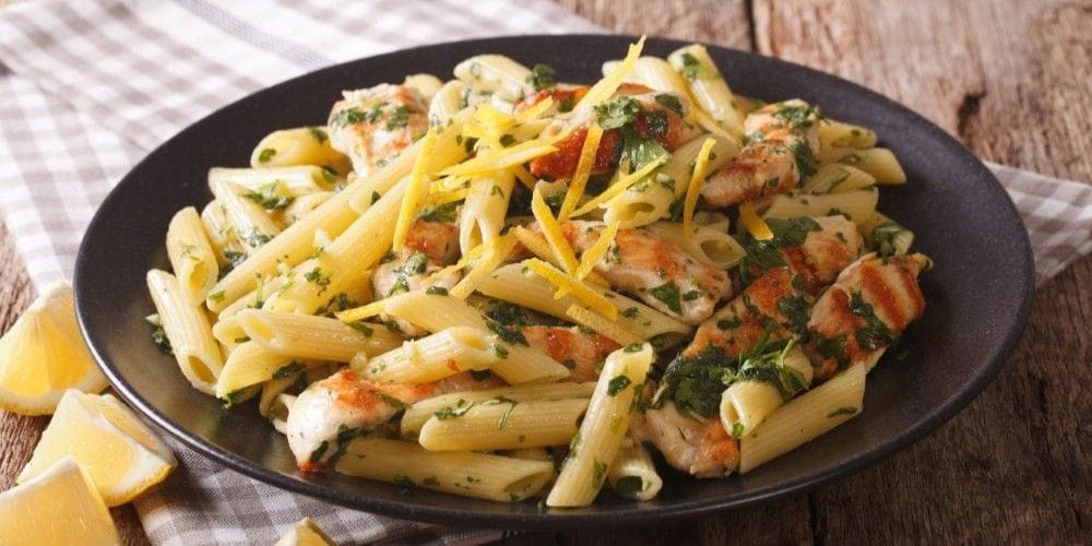 Italian pasta served at the table.