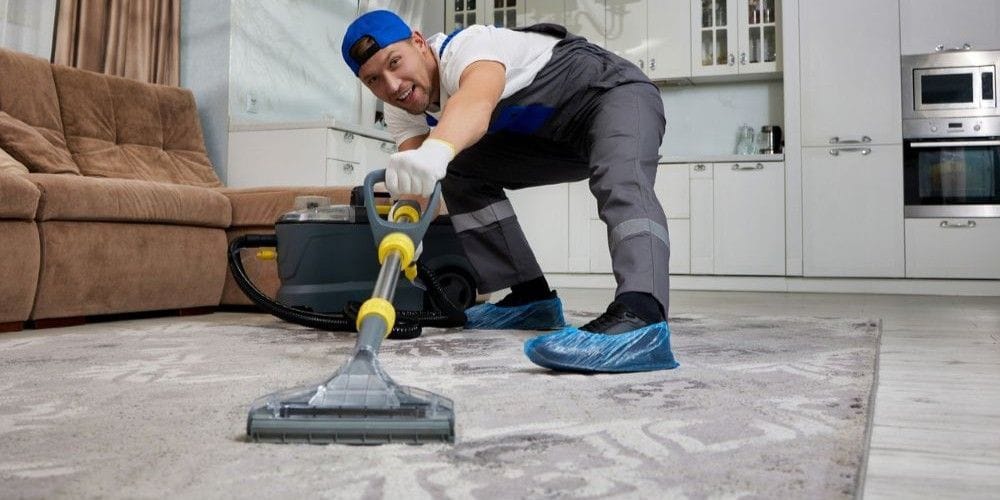 Man providing a professional carpet cleaning service.