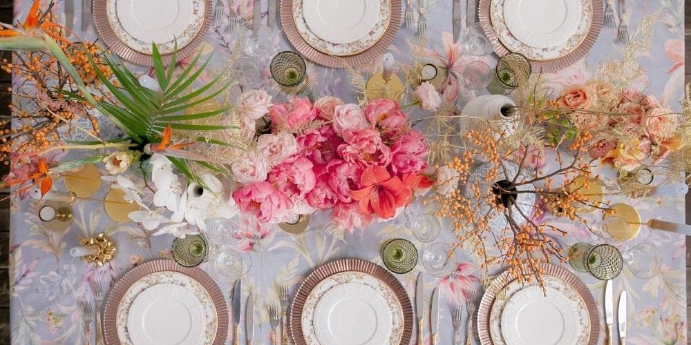 Beautiful bouquet of colorful flowers on a table.